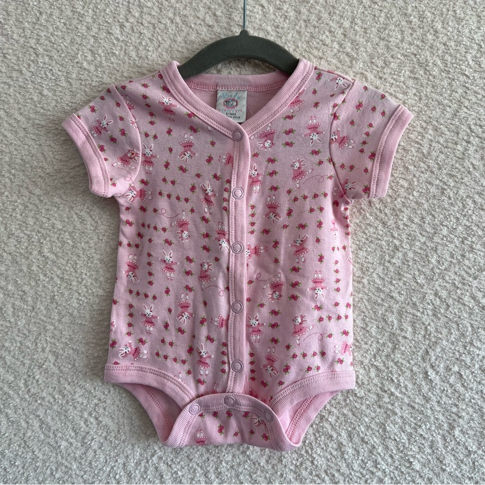Baby Sprockets NWOT‎ Vintage Pink Bodysuit Ballerina Bunnies Size 0-3 Months